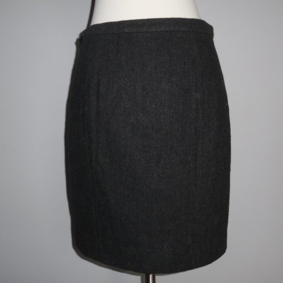 Ralph Laurent Blue Label Gray Wrap Chevron Wool Real Leather Trim Skirt 4 - Picture 8 of 13